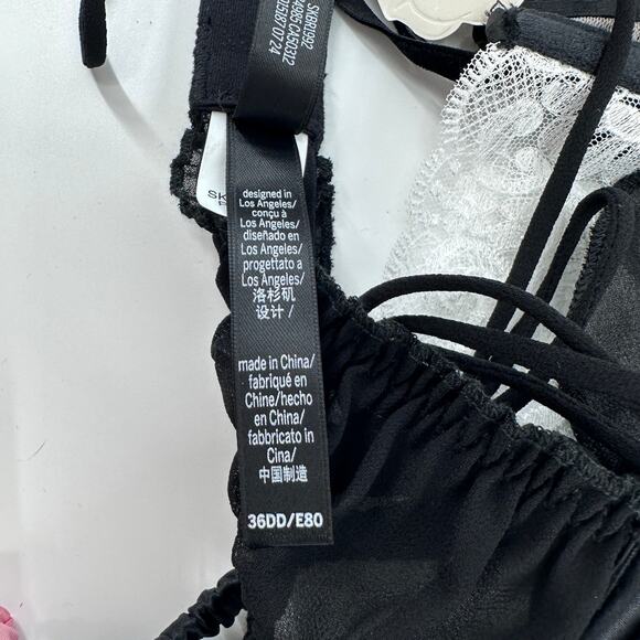 For Love & Lemons Maeve Underwire Bra Black White Lace Rosettes Womens NEW 36DD - Picture 11 of 11